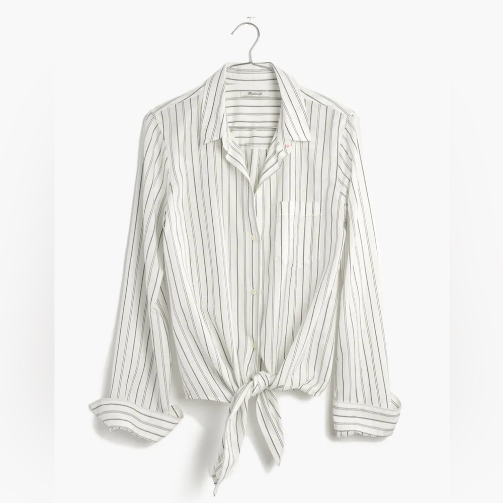 Madewell White Darcy Stripe Front Tie Button Down Top Size Medium